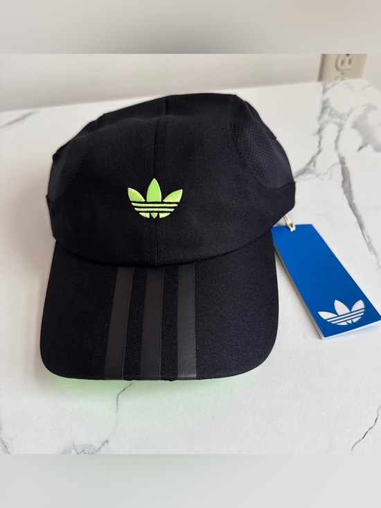 adidas Other - adidas Black Kids Cap with Neon Green Trefoil